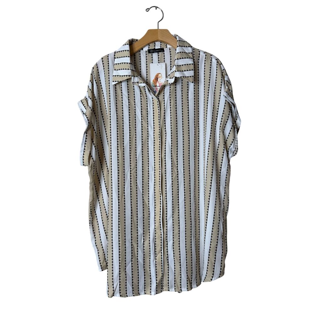 NWT Pretty Garden XXL Beige Cream Black Diamond Stripe Dolman Top